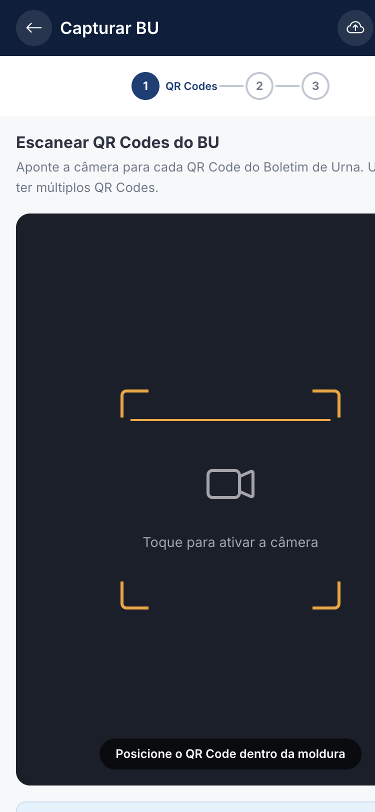 Tela de captura de QR Code do BU